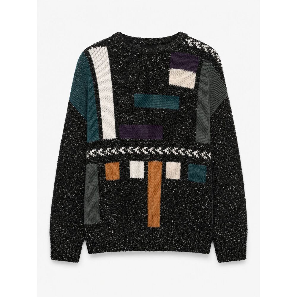 Vintage Bachrach Men's L Multicolor Geometric Knit Crewneck Sweater Coogi Style